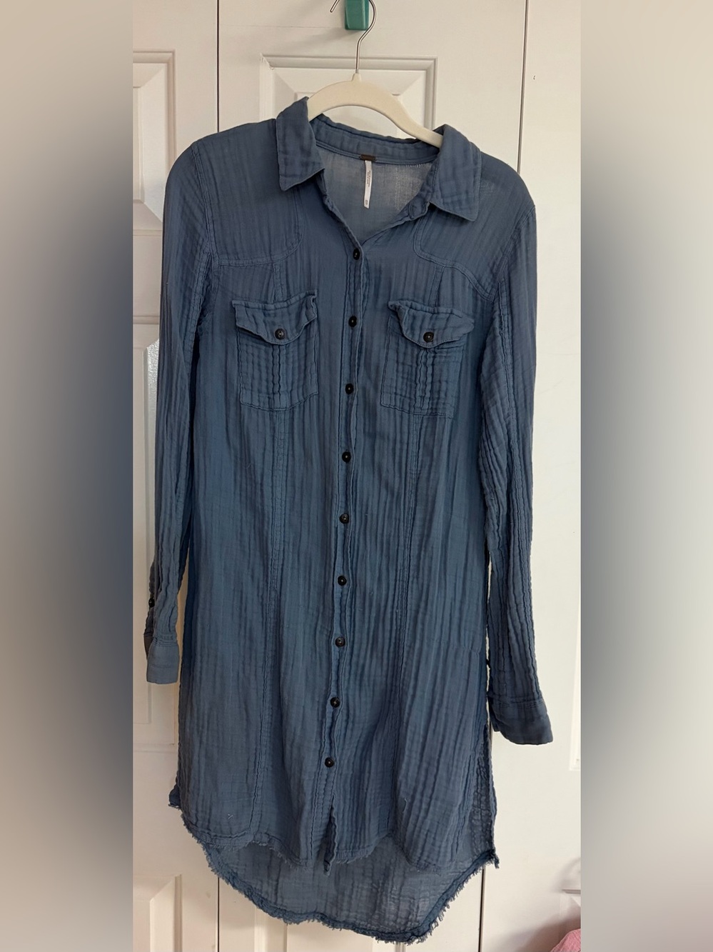 Women’s Button-Front tunic in Slate Blue